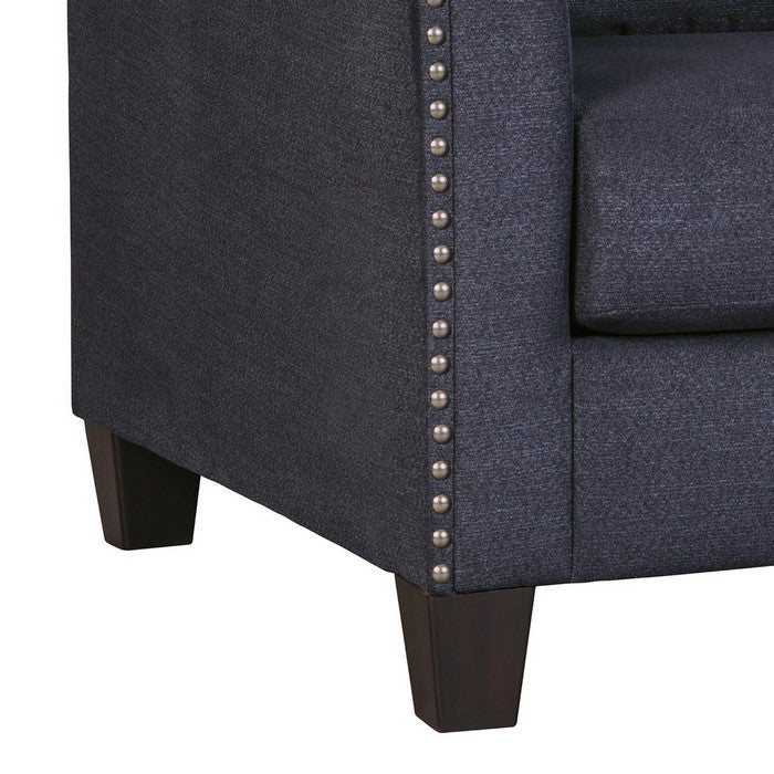 Fabric Upholstered Chair with Sloped Armrest and Nailhead Trim, Blue