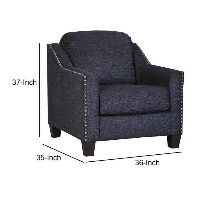 Fabric Upholstered Chair with Sloped Armrest and Nailhead Trim, Blue