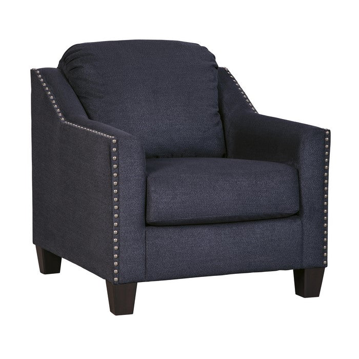 Fabric Upholstered Chair with Sloped Armrest and Nailhead Trim, Blue
