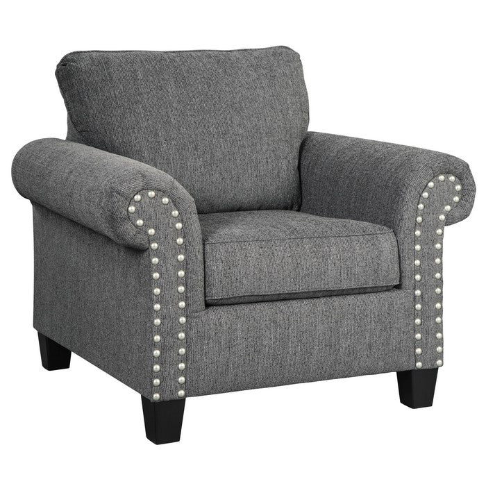 Fabric Upholstered Chair with Rolled Armrest and Nailhead Trim, Gray