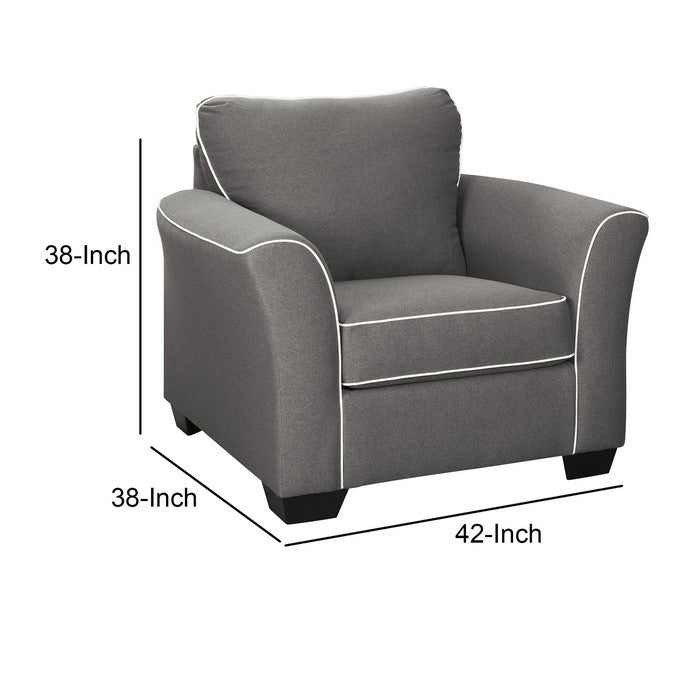 Fabric Upholstered Chair with Tapered Block Feet and Flared Armrest, Gray