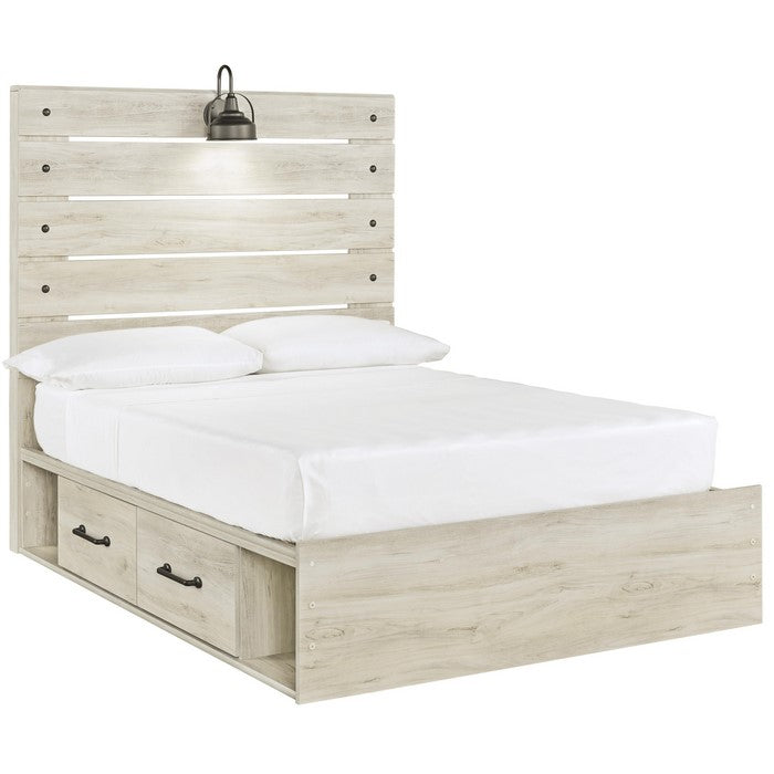 Rustic Style Panel Headboard with Sconce Lights Attached, White