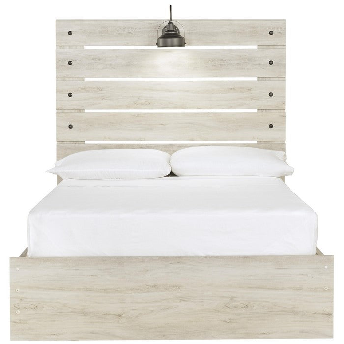 Rustic Style Panel Headboard with Sconce Lights Attached, White