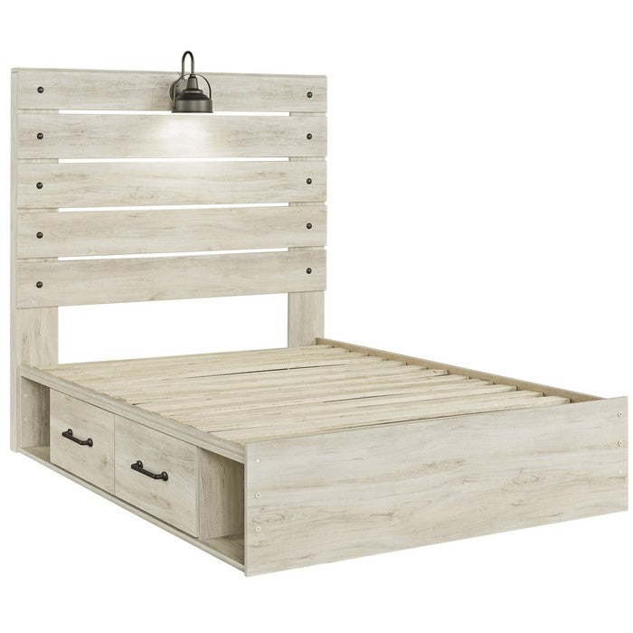 Rustic Style Panel Headboard with Sconce Lights Attached, White