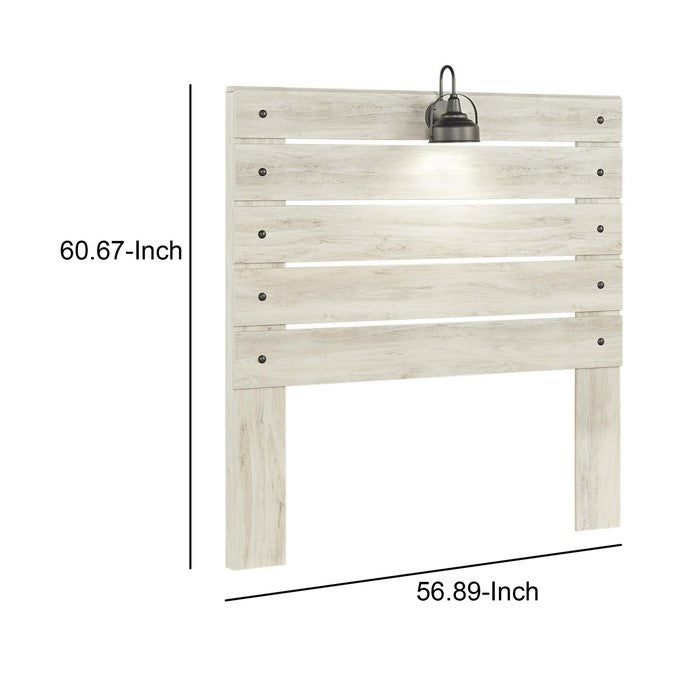 Rustic Style Panel Headboard with Sconce Lights Attached, White