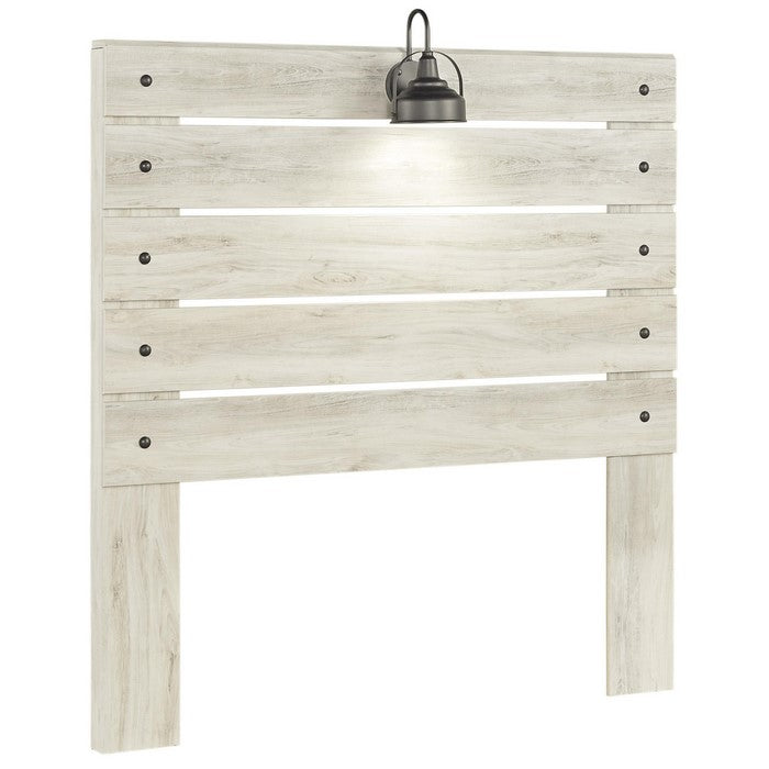 Rustic Style Panel Headboard with Sconce Lights Attached, White