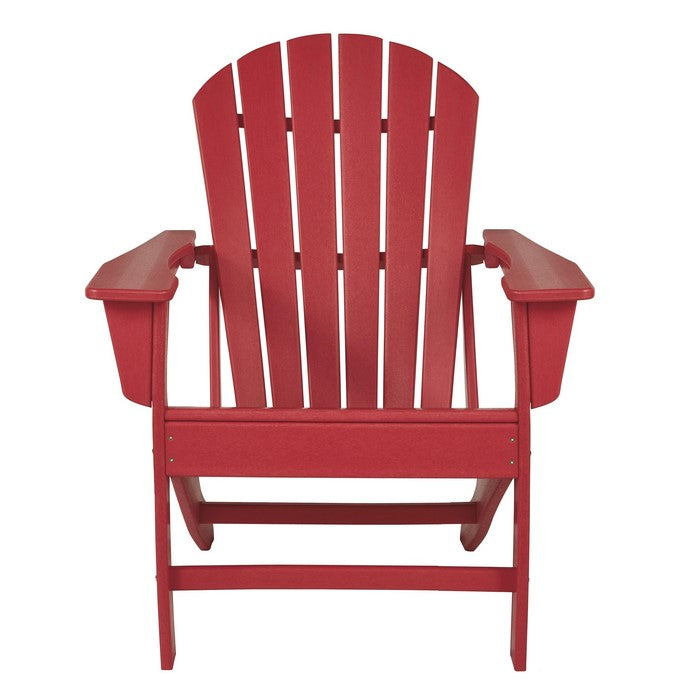 Contemporary Plastic Adirondack Chair with Slatted Back, Red