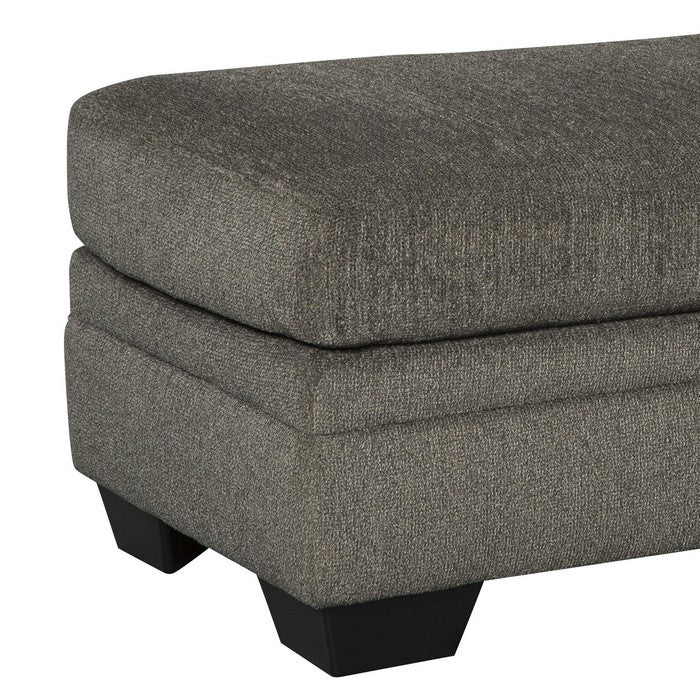 Wooden Ottoman with Fabric Upholstery and Tapered Block Legs, Gray