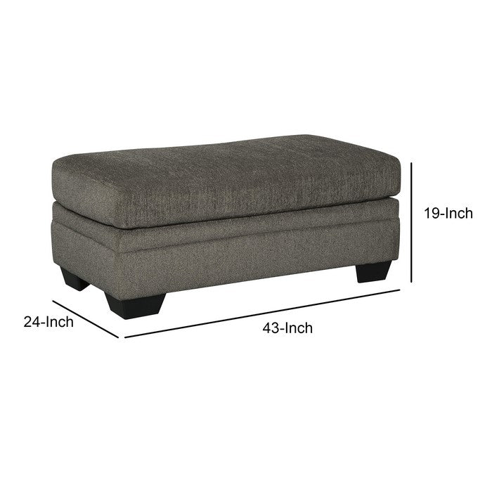 Wooden Ottoman with Fabric Upholstery and Tapered Block Legs, Gray