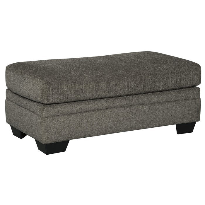 Wooden Ottoman with Fabric Upholstery and Tapered Block Legs, Gray