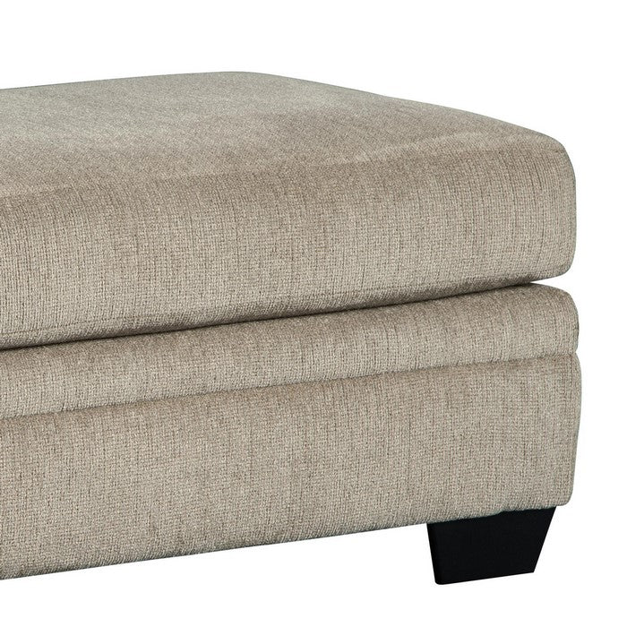 Contemporary Wooden Ottoman with Fabric Upholstery, Gray