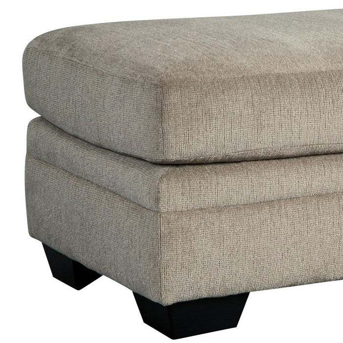 Contemporary Wooden Ottoman with Fabric Upholstery, Gray