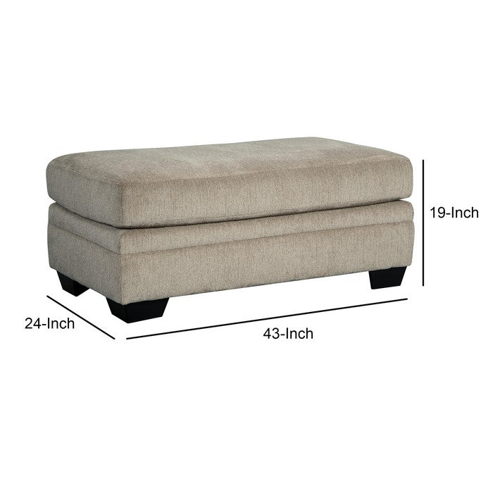 Contemporary Wooden Ottoman with Fabric Upholstery, Gray