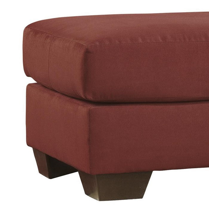 Contemporary Style Wooden Square Top Ottoman with Polyester Upholstery, Red