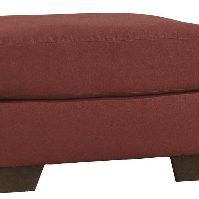 Contemporary Style Wooden Square Top Ottoman with Polyester Upholstery, Red