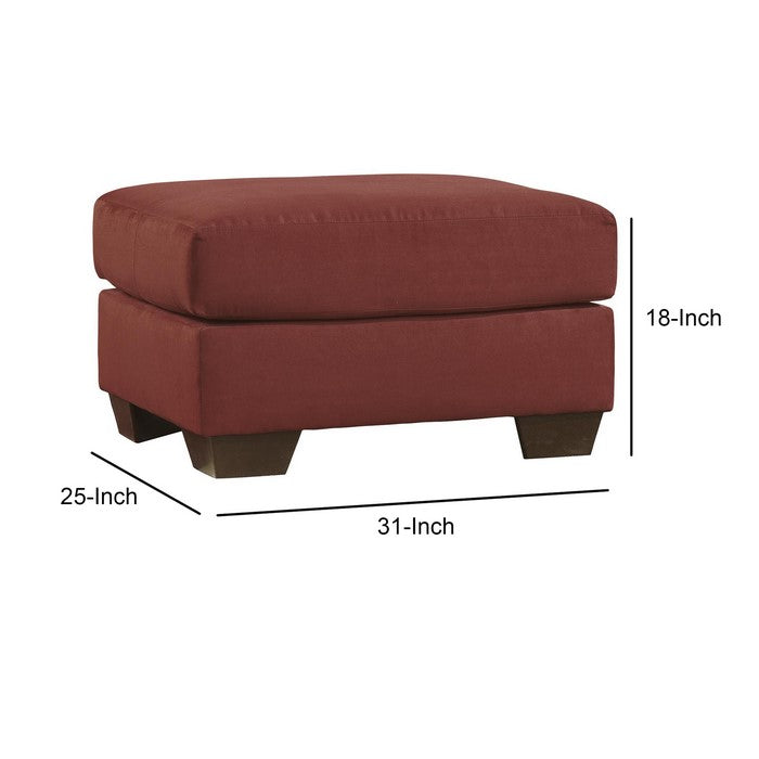 Contemporary Style Wooden Square Top Ottoman with Polyester Upholstery, Red