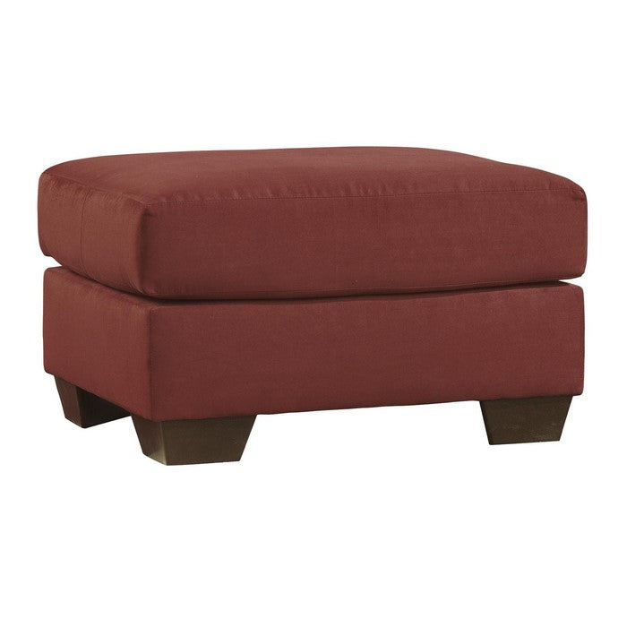 Contemporary Style Wooden Square Top Ottoman with Polyester Upholstery, Red