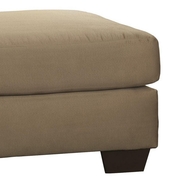 Wooden Ottoman with Polyester Upholstery and Tapered Block Legs, Brown