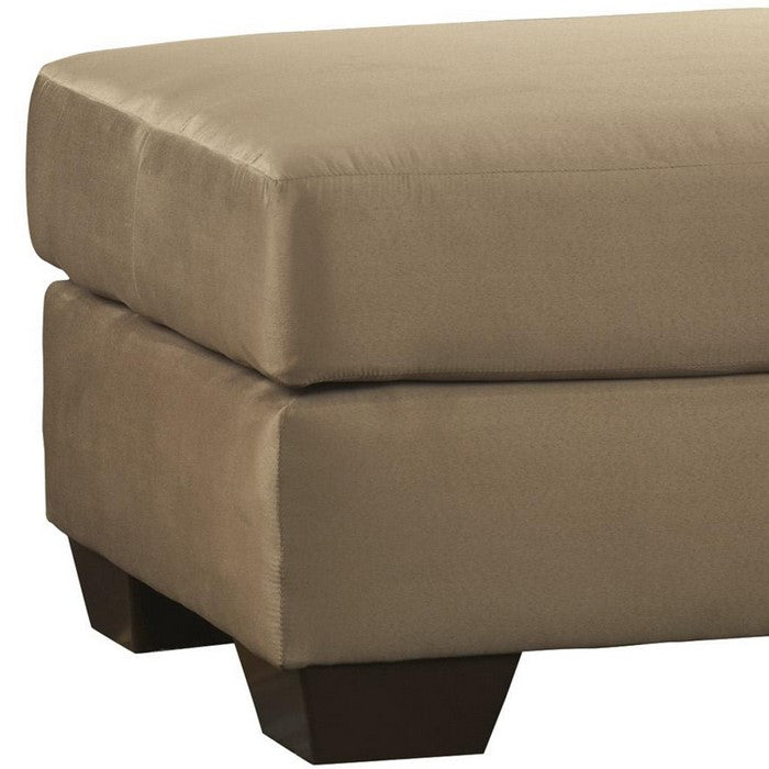 Wooden Ottoman with Polyester Upholstery and Tapered Block Legs, Brown