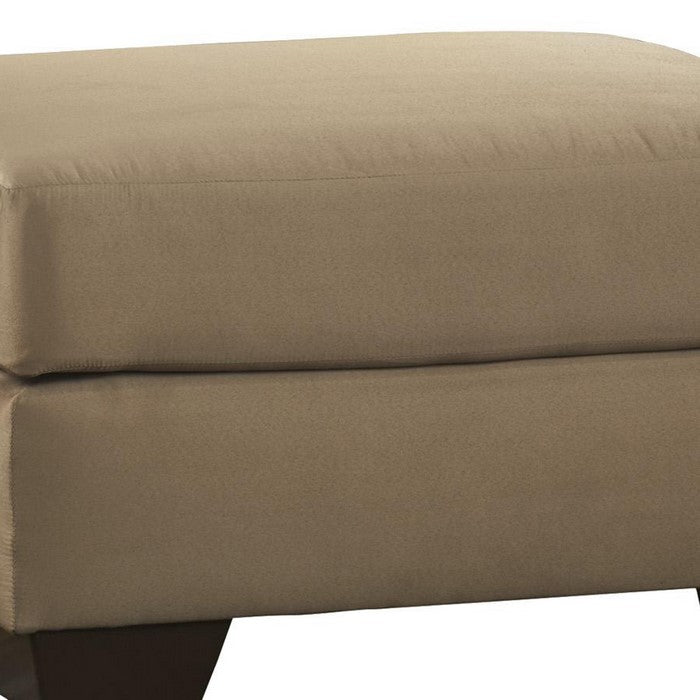 Wooden Ottoman with Polyester Upholstery and Tapered Block Legs, Brown