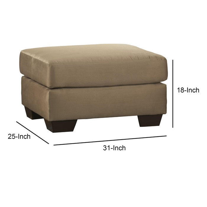 Wooden Ottoman with Polyester Upholstery and Tapered Block Legs, Brown