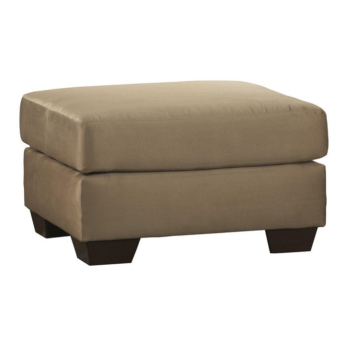 Wooden Ottoman with Polyester Upholstery and Tapered Block Legs, Brown