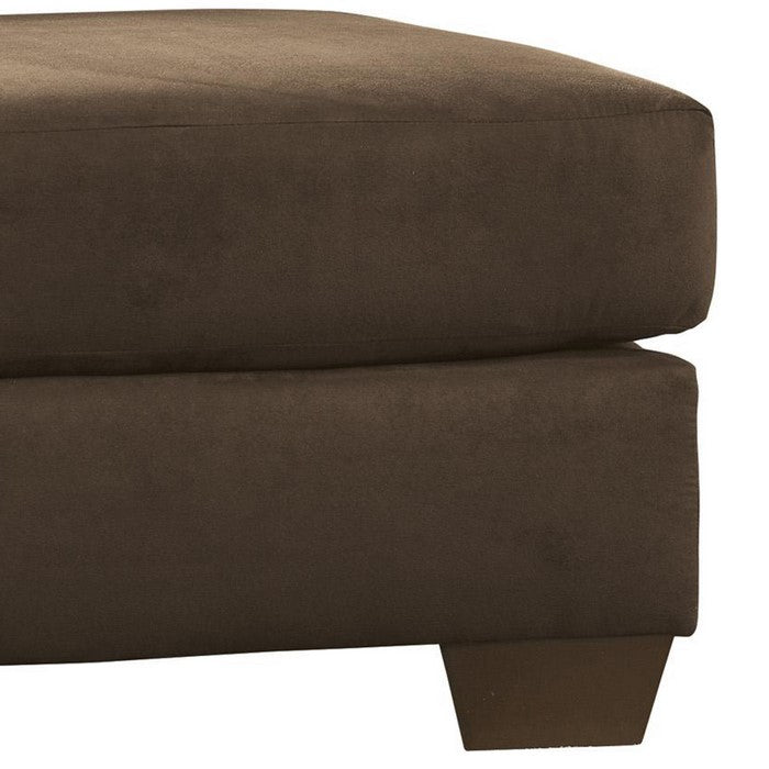 Polyester Upholstered Ottoman with Block Tapered Legs, Dark Brown