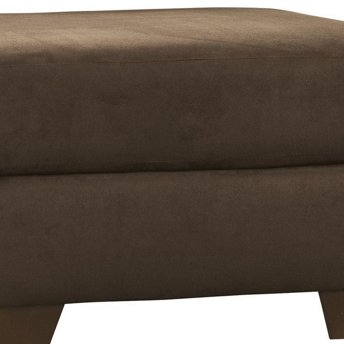 Polyester Upholstered Ottoman with Block Tapered Legs, Dark Brown