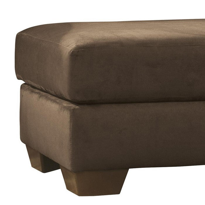 Polyester Upholstered Ottoman with Block Tapered Legs, Dark Brown
