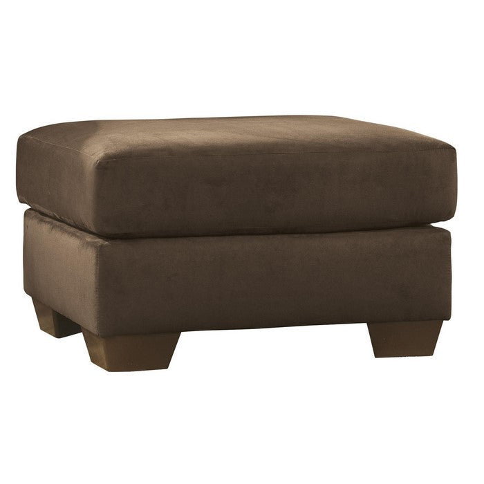 Polyester Upholstered Ottoman with Block Tapered Legs, Dark Brown