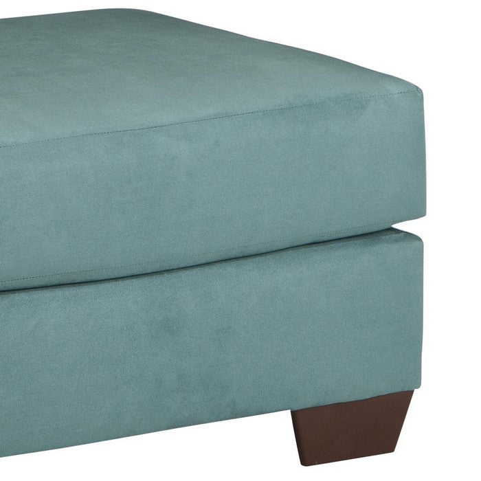 Contemporary Style Wooden Ottoman with Tapered Block Legs, Light Blue