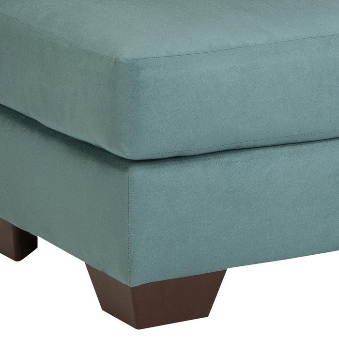 Contemporary Style Wooden Ottoman with Tapered Block Legs, Light Blue