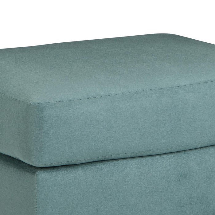 Contemporary Style Wooden Ottoman with Tapered Block Legs, Light Blue