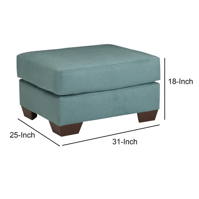 Contemporary Style Wooden Ottoman with Tapered Block Legs, Light Blue