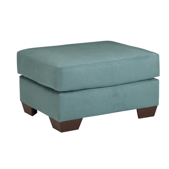 Contemporary Style Wooden Ottoman with Tapered Block Legs, Light Blue