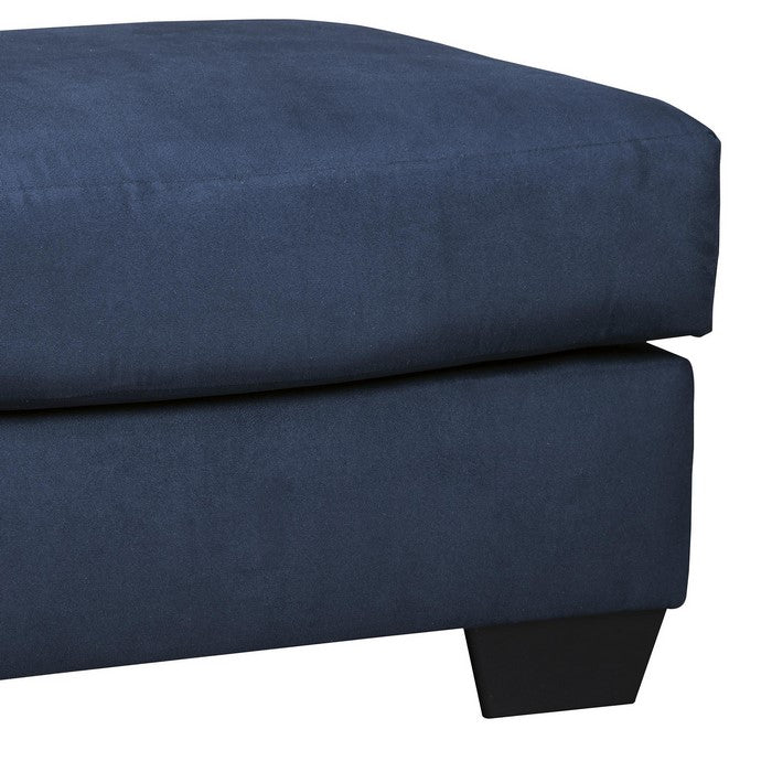 Fabric Upholstered Ottoman with Block Tapered Legs, Dark Blue