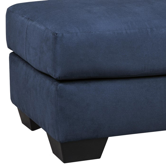 Fabric Upholstered Ottoman with Block Tapered Legs, Dark Blue