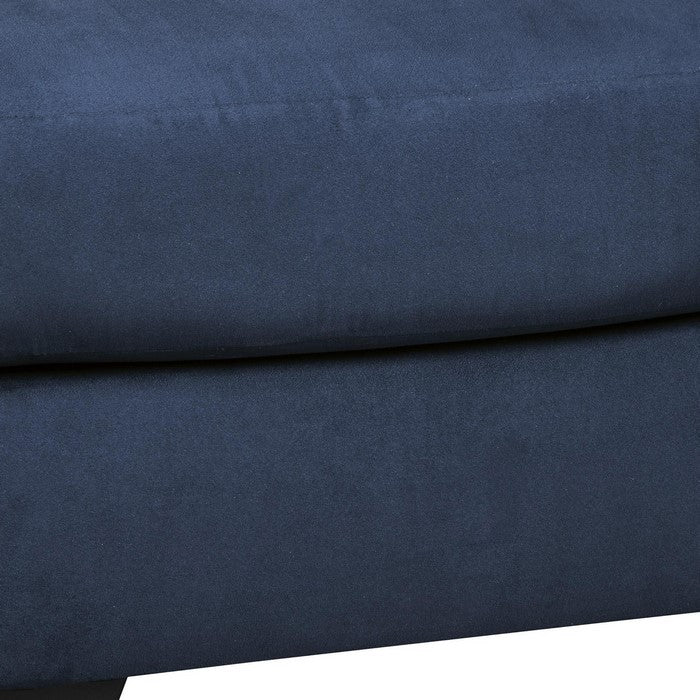 Fabric Upholstered Ottoman with Block Tapered Legs, Dark Blue
