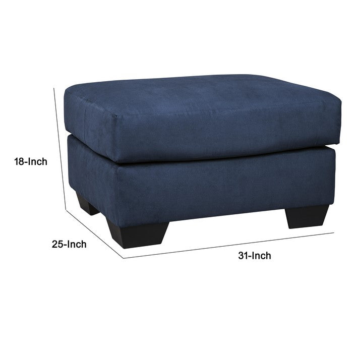 Fabric Upholstered Ottoman with Block Tapered Legs, Dark Blue