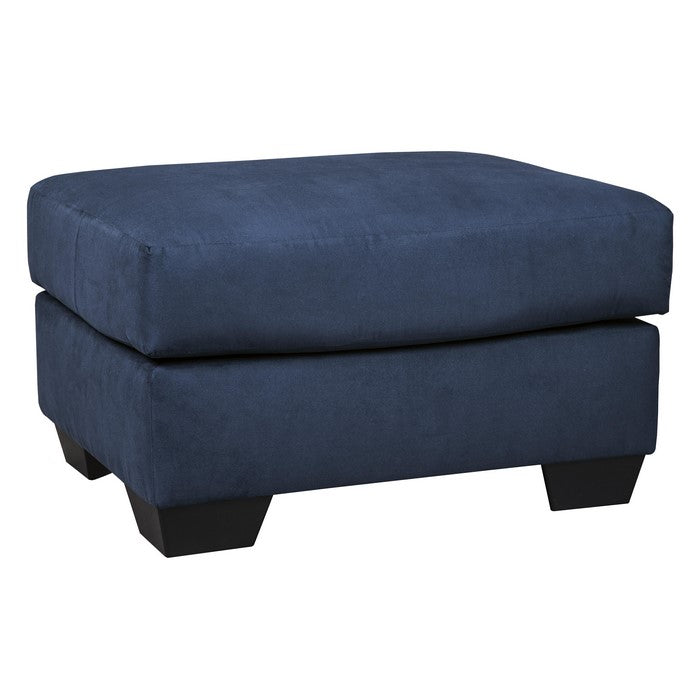 Fabric Upholstered Ottoman with Block Tapered Legs, Dark Blue