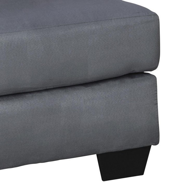 Contemporary Wooden Ottoman with Fabric Upholstery and Block Feet, Gray