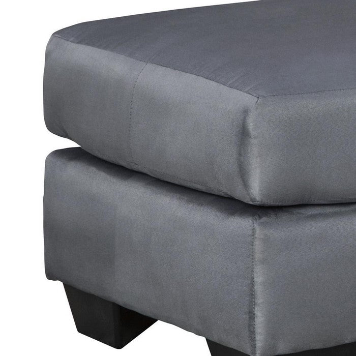Contemporary Wooden Ottoman with Fabric Upholstery and Block Feet, Gray