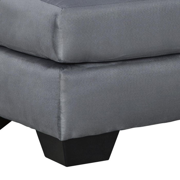 Contemporary Wooden Ottoman with Fabric Upholstery and Block Feet, Gray