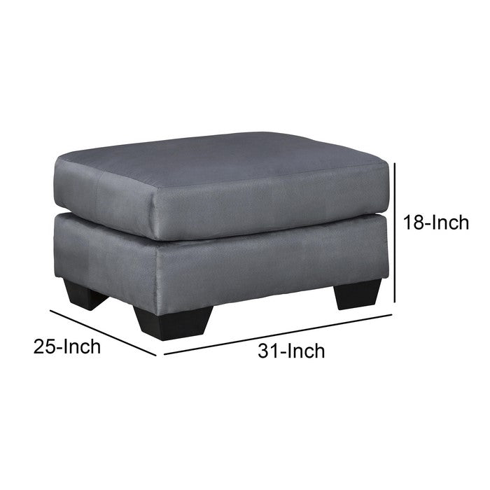 Contemporary Wooden Ottoman with Fabric Upholstery and Block Feet, Gray