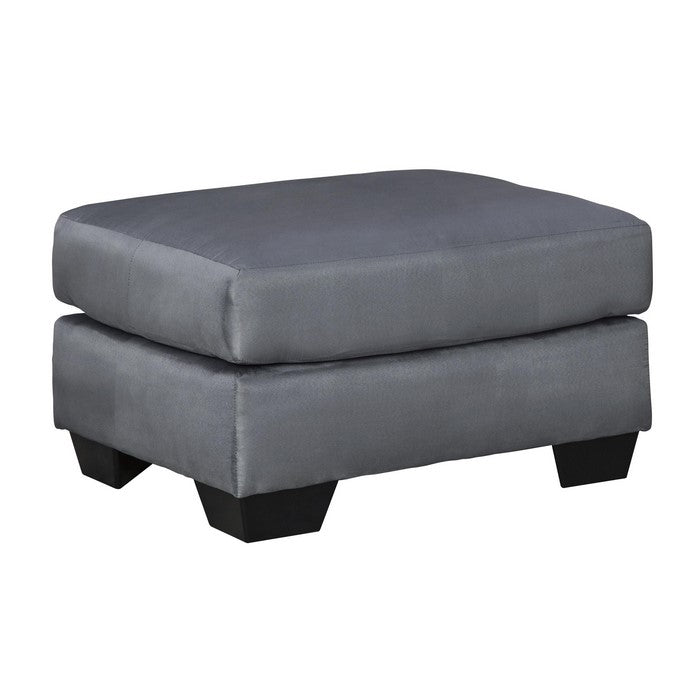 Contemporary Wooden Ottoman with Fabric Upholstery and Block Feet, Gray