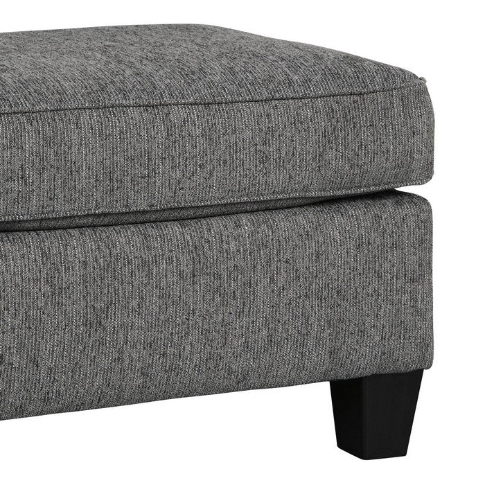 Square Wooden Ottoman with Textured Upholstery and Tapered Legs, Gray
