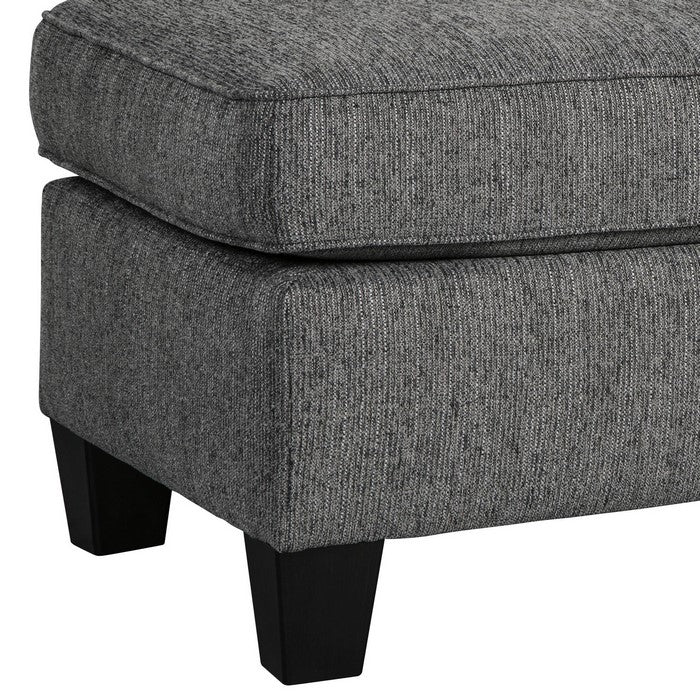 Square Wooden Ottoman with Textured Upholstery and Tapered Legs, Gray