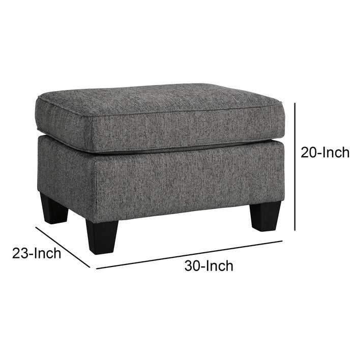 Square Wooden Ottoman with Textured Upholstery and Tapered Legs, Gray