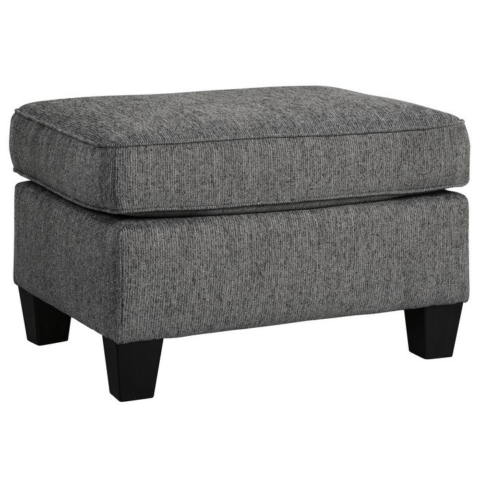 Square Wooden Ottoman with Textured Upholstery and Tapered Legs, Gray
