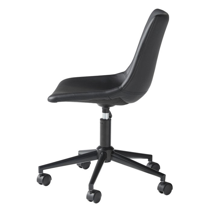 Faux Leather Upholstered Metal Base Swivel Chair, Black